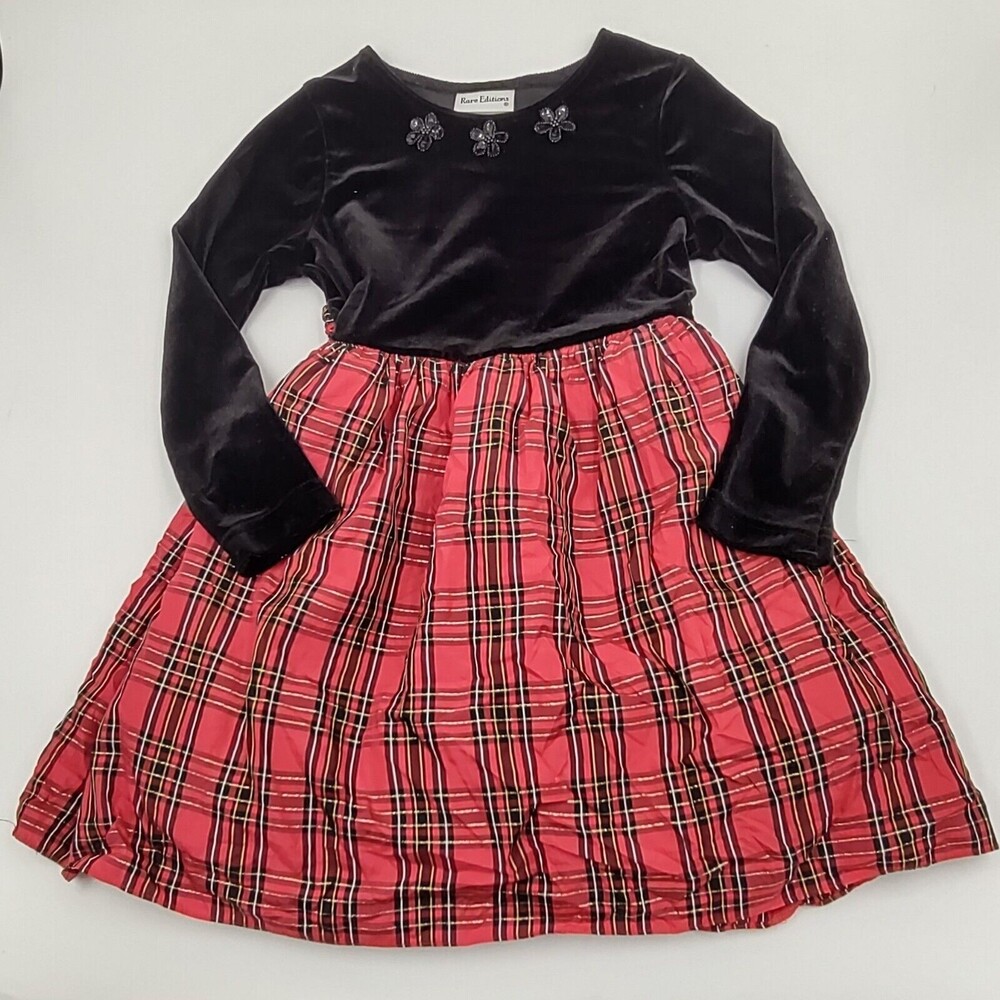 Vintage Rare Editions Red Plaid Tartan Christmas Dress Girls Size 6 Full Skirt
